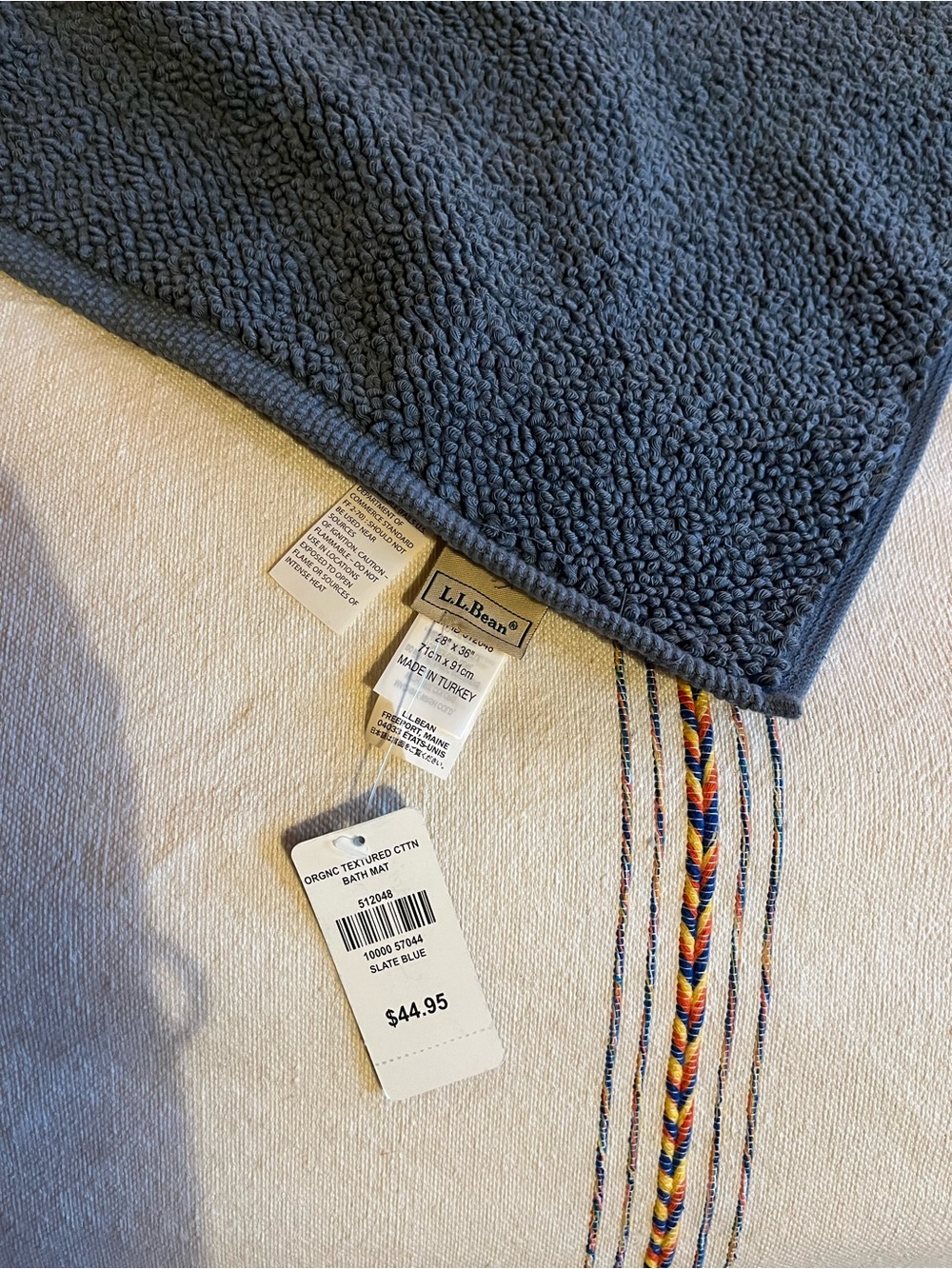 NEW! With Tags! L.L.Bean Slate Blue Organic Textured Cotton Bath Mat